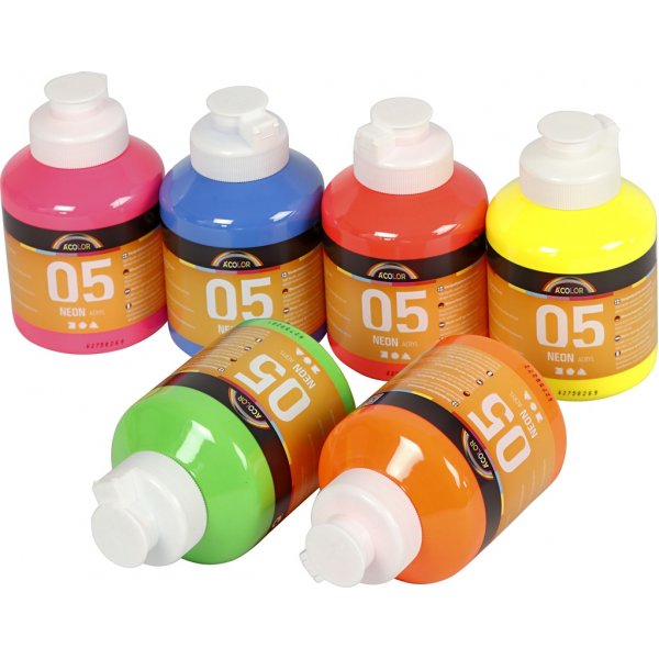 Schulfarbe - Acryl - Neon - Neonfarben - 6 x 500 ml Schulfarbe - Acryl - Neon - Neonfarben - 6 x 500 ml