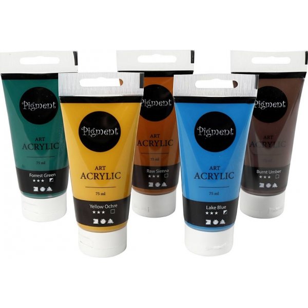 Pigment Art Acryl - Mischfarben - Naturfarben - seidenmatt - 5 x 75 ml
