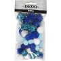 Pompons - Hellblau - Dunkelblau - Wei - 48 Stk