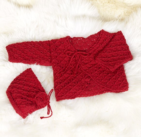 Strickanleitung - Wickeljacke + Mütze im Lochmuster und mit Häkelkante Strickanleitung - Wickeljacke + Mütze im Lochmuster und mit Häkelkante