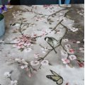 Kundenbild Wachstuch Blumen & Vogel - Grau