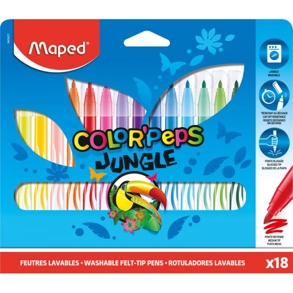 Faserstift-Set - Maped - Color\\\'Peps \\\"Long Life\\\" 18 waschbare Stifte mit Dschungelmotiv