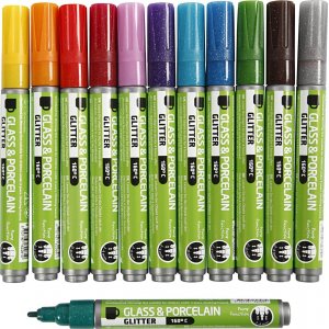 Glas- und Porzellanmarker - gemischte Farben - halbdeckend - 2-4 mm - 12 Stk Glas- und Porzellanmarker - gemischte Farben - halbdeckend - 2-4 mm - 12 Stk