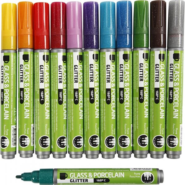 Glas- und Porzellanmarker - gemischte Farben - halbdeckend - 2-4 mm - 12 Stk