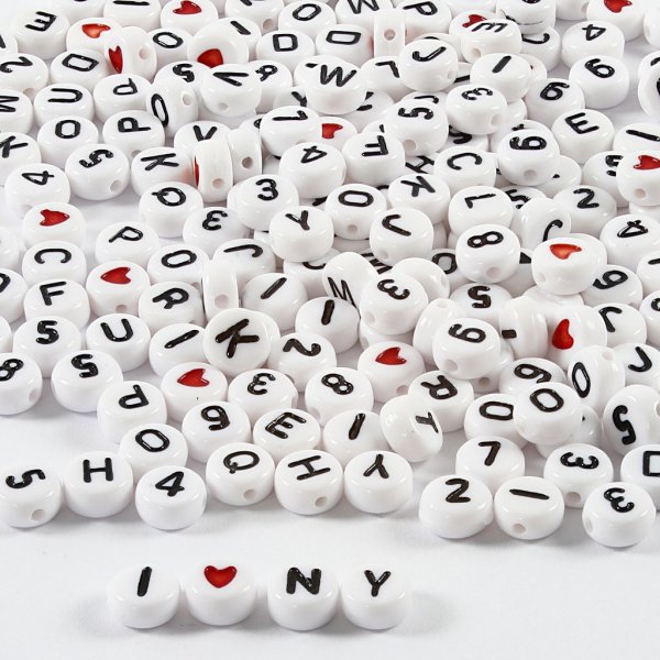 Buchstabenperlen - schwarz/weiß - Ø7 mm - ca. 1500 Stk Buchstabenperlen - schwarz/weiß - Ø7 mm - ca. 1500 Stk