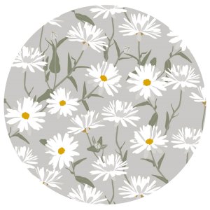 Rundes Gänseblümchenmotiv auf Wachstuch - Grau Rundes Gänseblümchenmotiv auf Wachstuch - Grau