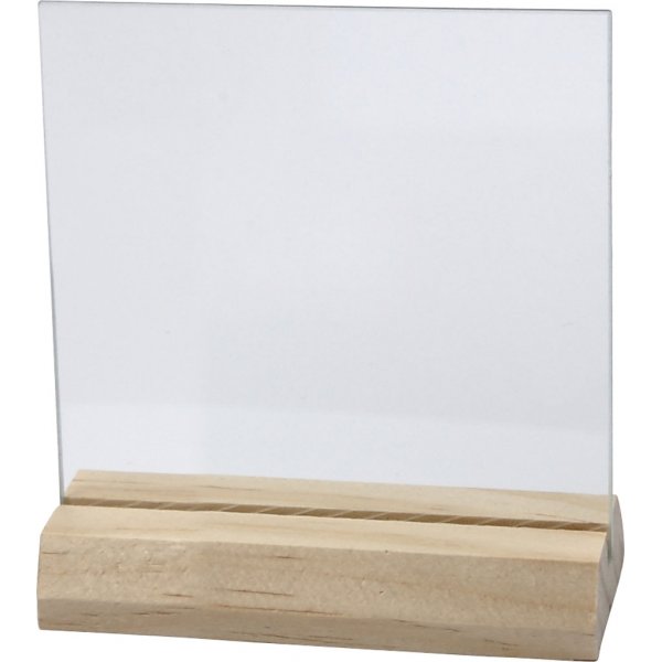 Glasplatte mit Holzsockel - 7,5 x 7,5 cm - 10 Sets Glasplatte mit Holzsockel - 7,5 x 7,5 cm - 10 Sets
