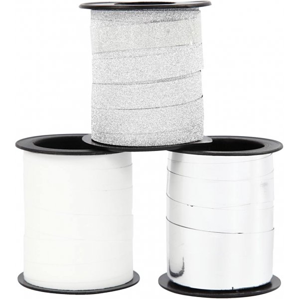 Geschenkkordel - Silber - Silberglitter - Weiß - 3 x 15 m Geschenkkordel - Silber - Silberglitter - Weiß - 3 x 15 m