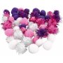 Pompons - Lila - Hellrot - Wei - 48 Stk