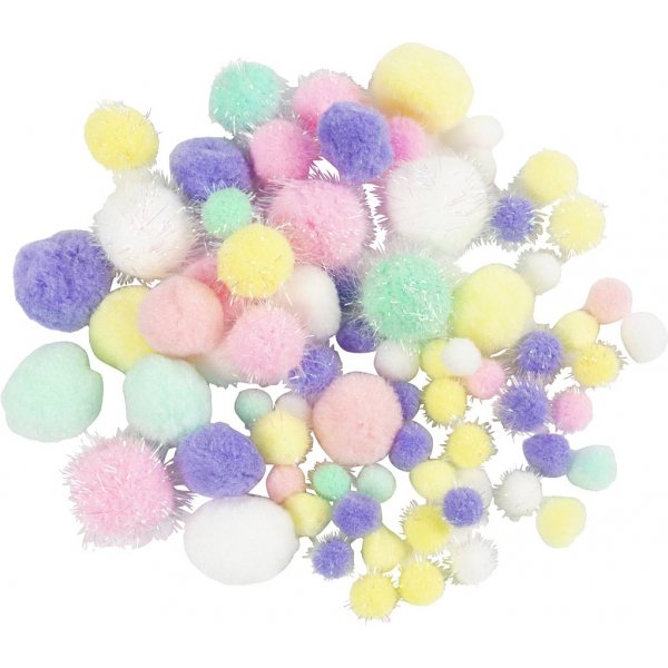Pompons - Pastellfarben - Glitzer - 62 g Pompons - Pastellfarben - Glitzer - 62 g