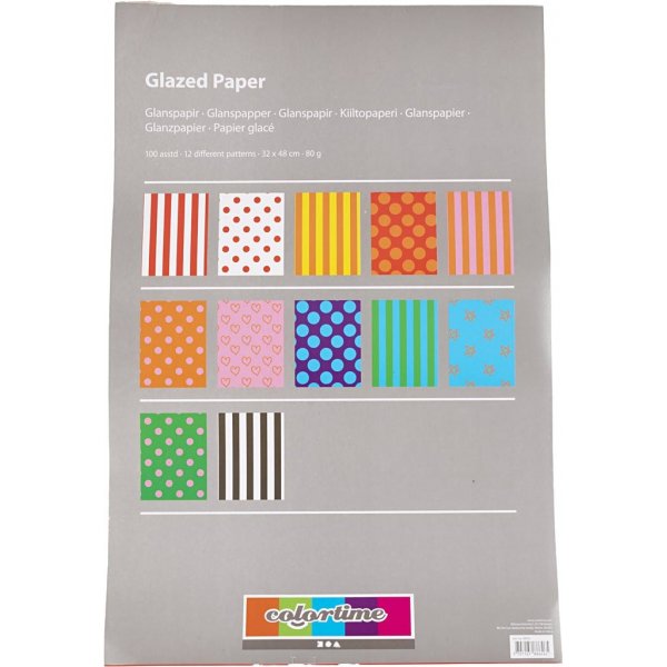 Glanzpapier - gemischte Farben - gemustert - 100 Blatt