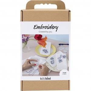 DIY-Stickset für Leinen-Servietten, cremeweiß, 4 Stück DIY-Stickset für Leinen-Servietten, cremeweiß, 4 Stück