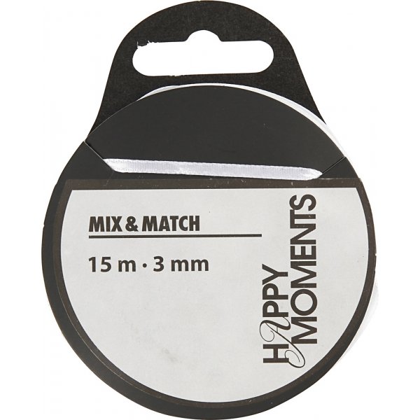 Satinband - Weiß - B3 mm - 15 m Satinband - Weiß - B3 mm - 15 m