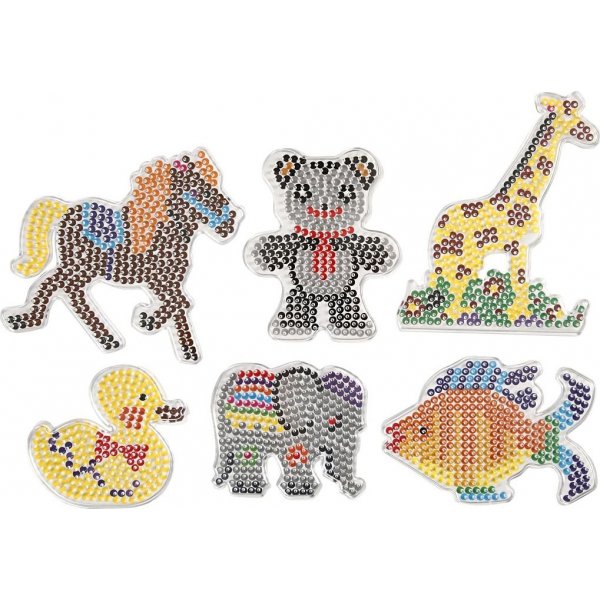 Perlenteller - Ente - Elefant - Giraffe - Br - Pferd und Fisch - 6 Stk