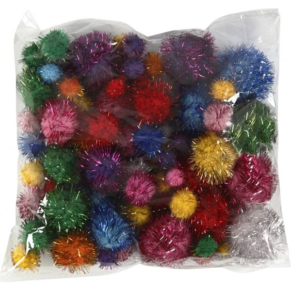 Pompons - leuchtende Farben - Glitzer - 62 g Pompons - leuchtende Farben - Glitzer - 62 g