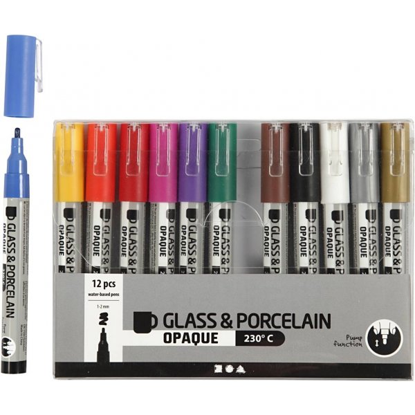 Glas- und Porzellanmarker - gemischte Farben - halbopak - 1-2 mm - 12 Stk Glas- und Porzellanmarker - gemischte Farben - halbopak - 1-2 mm - 12 Stk
