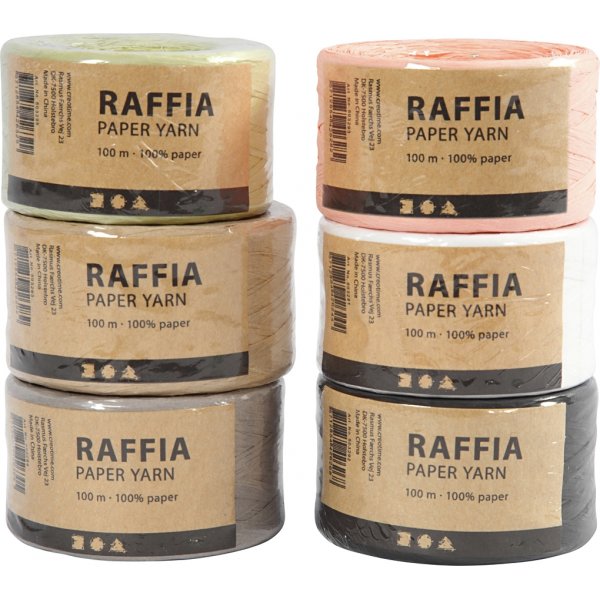 Raffia-Papiergarn - gemischte Farben - 6 x 100 m Raffia-Papiergarn - gemischte Farben - 6 x 100 m