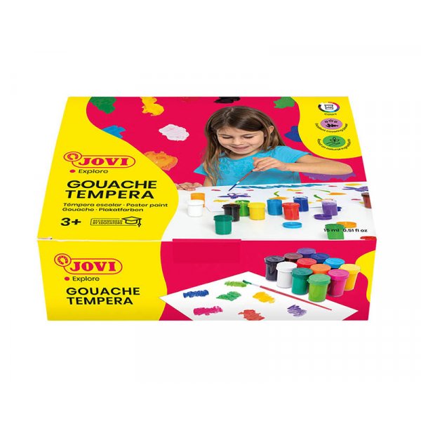 Temperafarbe - Jovi - Gouache 12 x 15 ml gemischte Farben + Pinsel