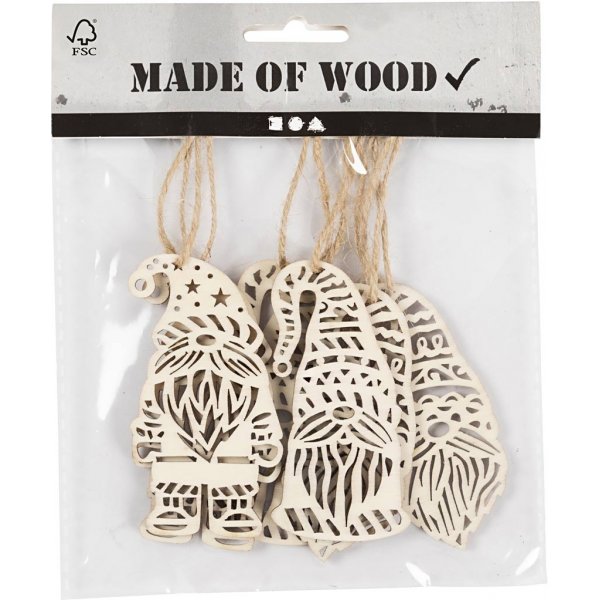 Holzornamente aus Holz - Skandinavischer Weihnachtsmann - 6 Stk