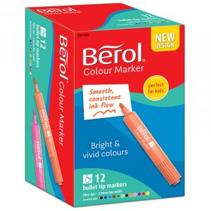 Faserstift Berol Colormarker, Kugel, verschiedene Farben, Box-12 Faserstift Berol Colormarker, Kugel, verschiedene Farben, Box-12
