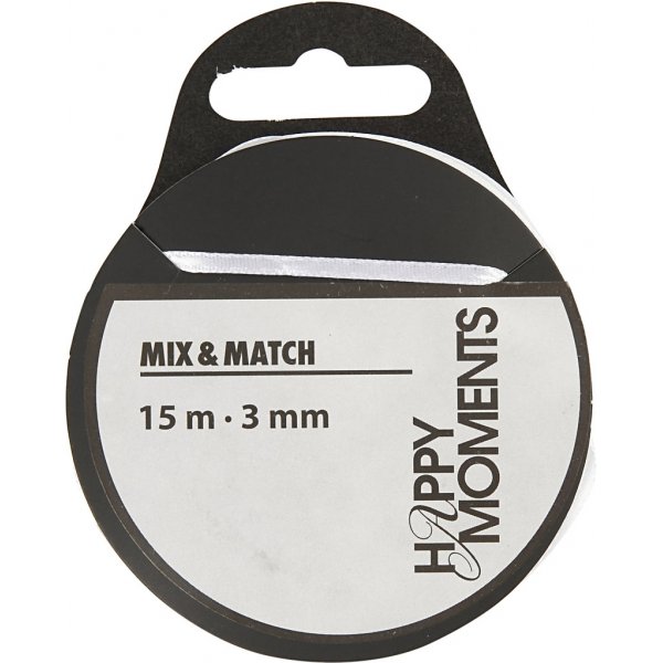 Satinband - Weiß - B3 mm - 15 m Satinband - Weiß - B3 mm - 15 m