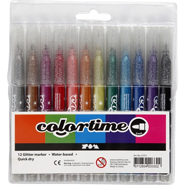 Colortime Glitzermarker - gemischte Farben - 2 mm - 12 Stk Colortime Glitzermarker - gemischte Farben - 2 mm - 12 Stk