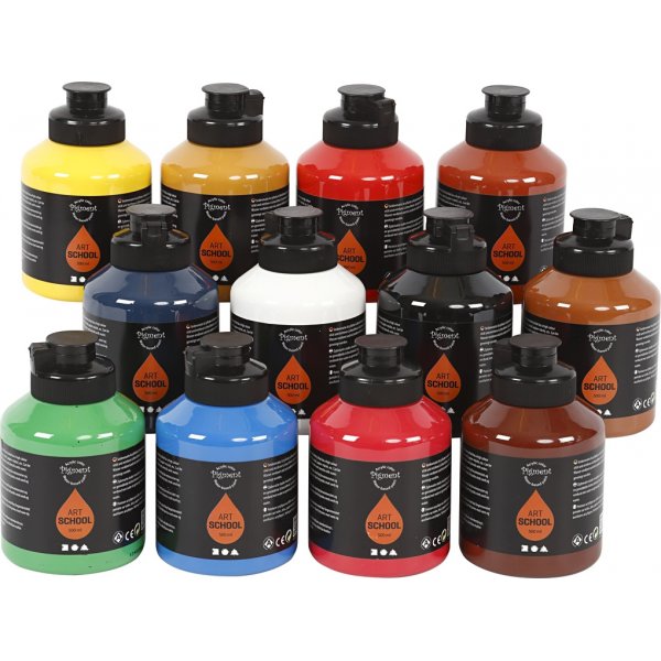 Pigment Art School - Standardfarben - seidenmatt - 12 x 500 ml Pigment Art School - Standardfarben - seidenmatt - 12 x 500 ml