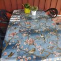 Kundenbild Wachstuch Blumen & Vogel - Blau