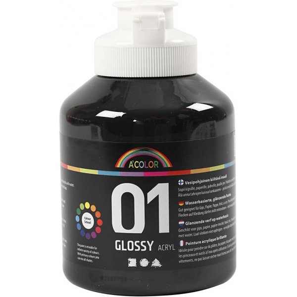 Schulfarbe - Acryl - Schwarz - Glänzend - 500 ml Schulfarbe - Acryl - Schwarz - Glänzend - 500 ml