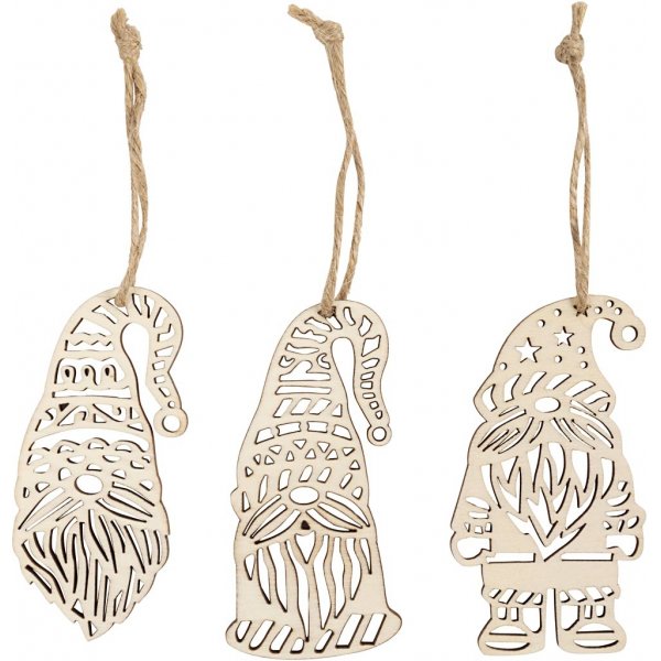 Holzornamente aus Holz - Skandinavischer Weihnachtsmann - 6 Stk
