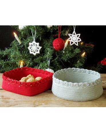 Hkelanleitung - Gehkeltes Tischset, Serviettenring, runder und quadratischer Korb, Christbaumschmuck