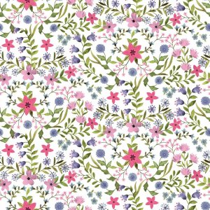 Wachstuch mit Blatt- und Blumenmotiv - mehrfarbig
