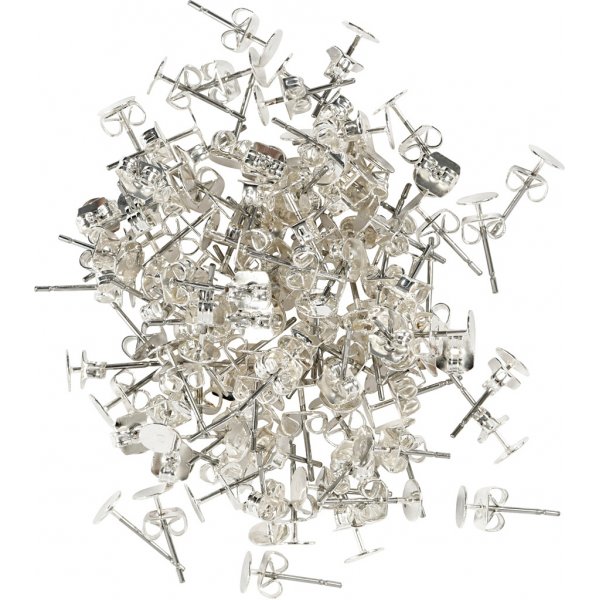 Ohrstecker mit Plättchen - versilbert - 100 Stk Ohrstecker mit Plättchen - versilbert - 100 Stk
