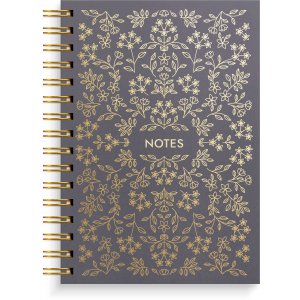 Notizbuch A5, schwarz, mit Blumenmuster, liniert, Spiralbindung Notizbuch A5, schwarz, mit Blumenmuster, liniert, Spiralbindung