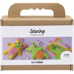 Mini-DIY-Set zum Nähen von Schlüsselanhängern mit Frosch- und Teddybärmotiven, gemischte Farben, 2 Stück Mini-DIY-Set zum Nähen von Schlüsselanhängern mit Frosch- und Teddybärmotiven, gemischte Farben, 2 Stück