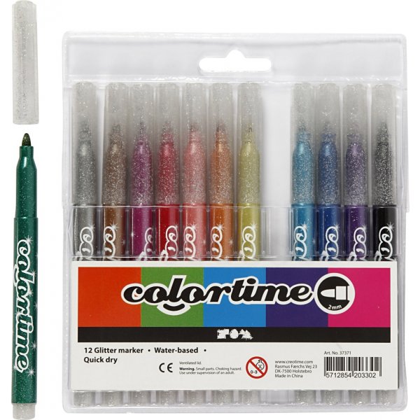 Colortime Glitzermarker - gemischte Farben - 2 mm - 12 Stk Colortime Glitzermarker - gemischte Farben - 2 mm - 12 Stk