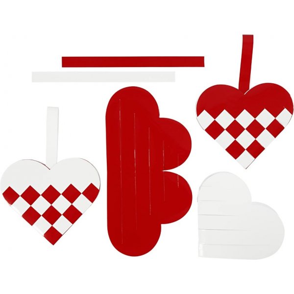 Bastelset - Geflochtene Herzen - Rot/Weiß - 8-tlg Bastelset - Geflochtene Herzen - Rot/Weiß - 8-tlg