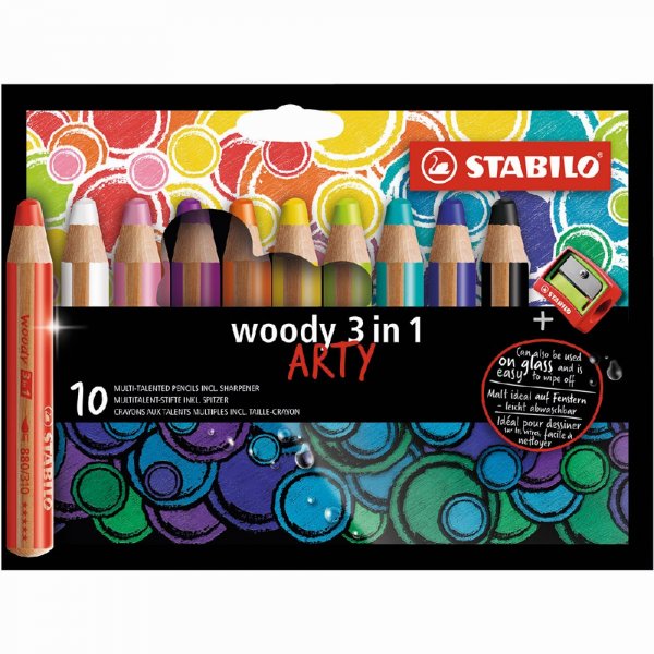 Buntstifte Woody Arty 3in1 mit Spitzer - 10er-Pack