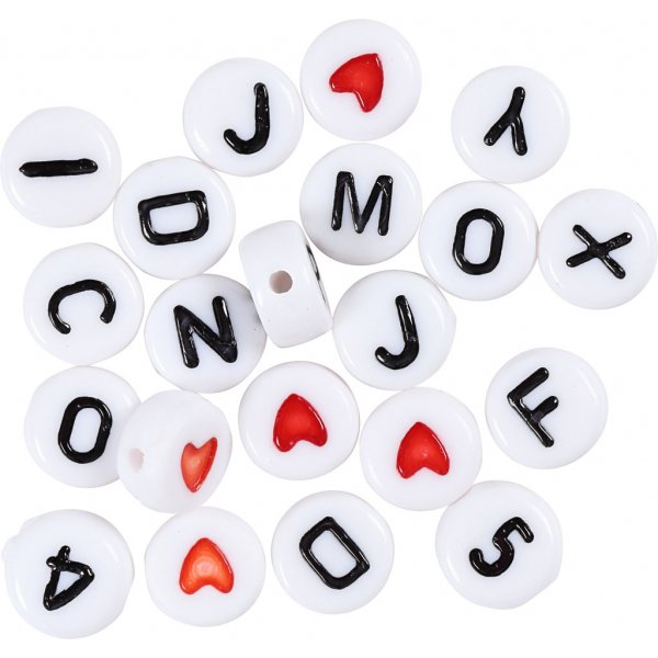 Buchstabenperlen - schwarz/weiß - Ø7 mm - ca. 1500 Stk Buchstabenperlen - schwarz/weiß - Ø7 mm - ca. 1500 Stk