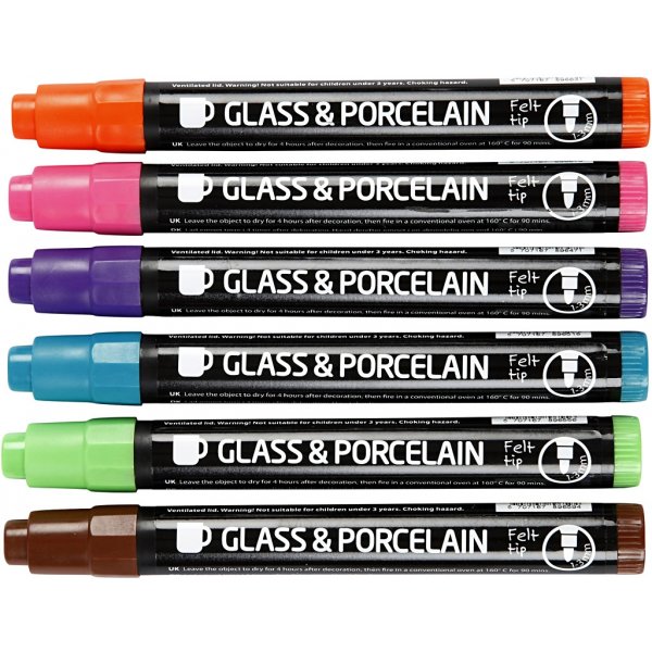 Markierstifte für Glas und Porzellan - Komplementärfarben - halbdeckend - 6 Stk Markierstifte für Glas und Porzellan - Komplementärfarben - halbdeckend - 6 Stk
