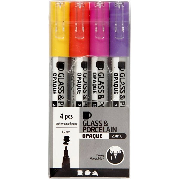 Glas- und Porzellanmarker - Orange - Lila - Hellrot - Gelb - Halbdeckend - 1-2 mm - 4 Stk Glas- und Porzellanmarker - Orange - Lila - Hellrot - Gelb - Halbdeckend - 1-2 mm - 4 Stk