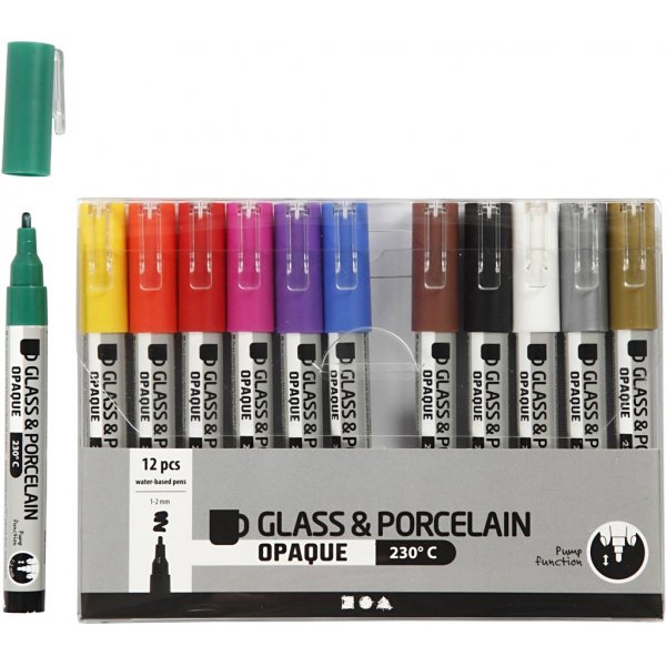 Glas- und Porzellanmarker - gemischte Farben - halbopak - 1-2 mm - 12 Stk Glas- und Porzellanmarker - gemischte Farben - halbopak - 1-2 mm - 12 Stk