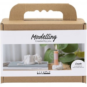 Mini-DIY-Set aus Modelliermasse: Kerzenhalter und Behälter mit Muschelmotiv, cremeweiß, 2 Stück Mini-DIY-Set aus Modelliermasse: Kerzenhalter und Behälter mit Muschelmotiv, cremeweiß, 2 Stück