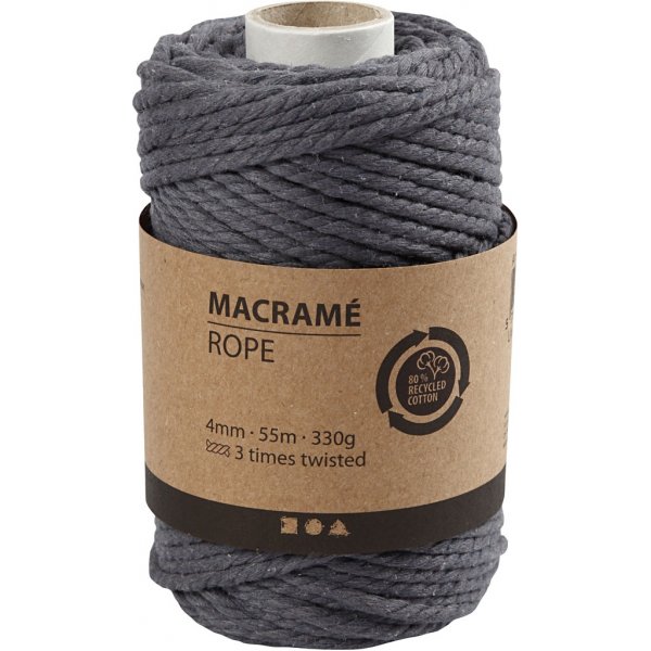 Makramee-Garn - Grau - 4 mm - 55 m