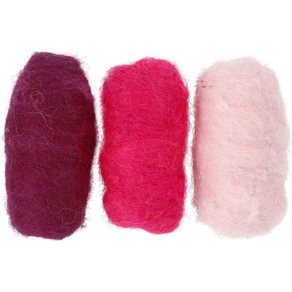 Kardierte Wolle - Lila/Rosa-Harmonie - 3 x 10 g Kardierte Wolle - Lila/Rosa-Harmonie - 3 x 10 g