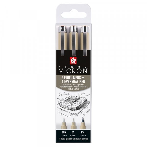 Fineliners Pigma Micron Archival Resistance - 3 Stifte (005, 01, PN)