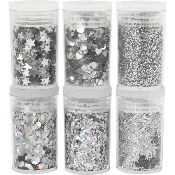 Glitzer und Pailletten - Silber - 6 x 5 g Glitzer und Pailletten - Silber - 6 x 5 g