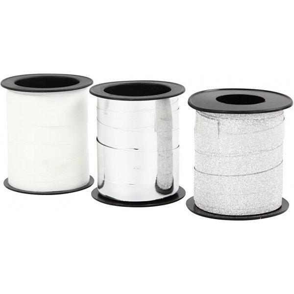 Geschenkkordel - Silber - Silberglitter - Weiß - 3 x 15 m Geschenkkordel - Silber - Silberglitter - Weiß - 3 x 15 m