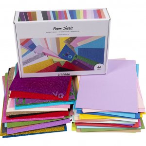 Dekorative Gummischaumplatten A4 210x297 mm, verschiedene Farben, 40 Stück Dekorative Gummischaumplatten A4 210x297 mm, verschiedene Farben, 40 Stück