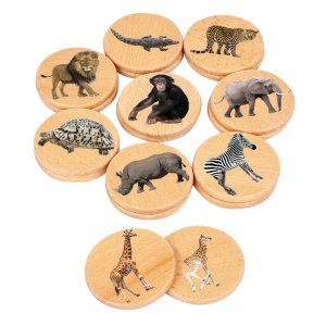 Wildtiere aus Holz mit Memory-Effekt, Ø 7 cm, FSC 100% - 18 Stück Wildtiere aus Holz mit Memory-Effekt, Ø 7 cm, FSC 100% - 18 Stück
